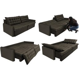 Sofá Sem Caixa Retrátil e Reclinável 1,95m Cama inBox Versátil Suede Velusoft Café - 7