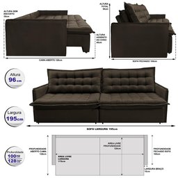 Sofá Sem Caixa Retrátil e Reclinável 1,95m Cama inBox Versátil Suede Velusoft Café - 2