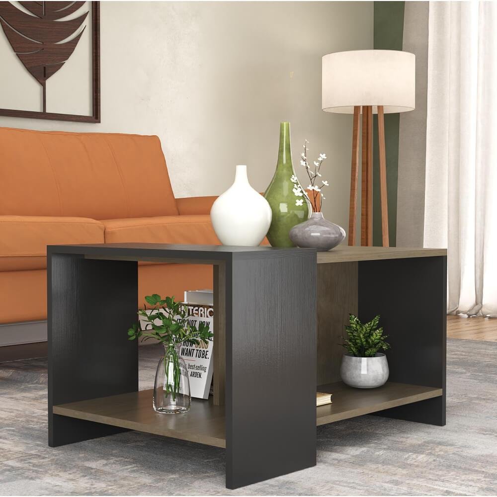 Mesa de Centro com 2 Nichos - Castanho/Preto - 1
