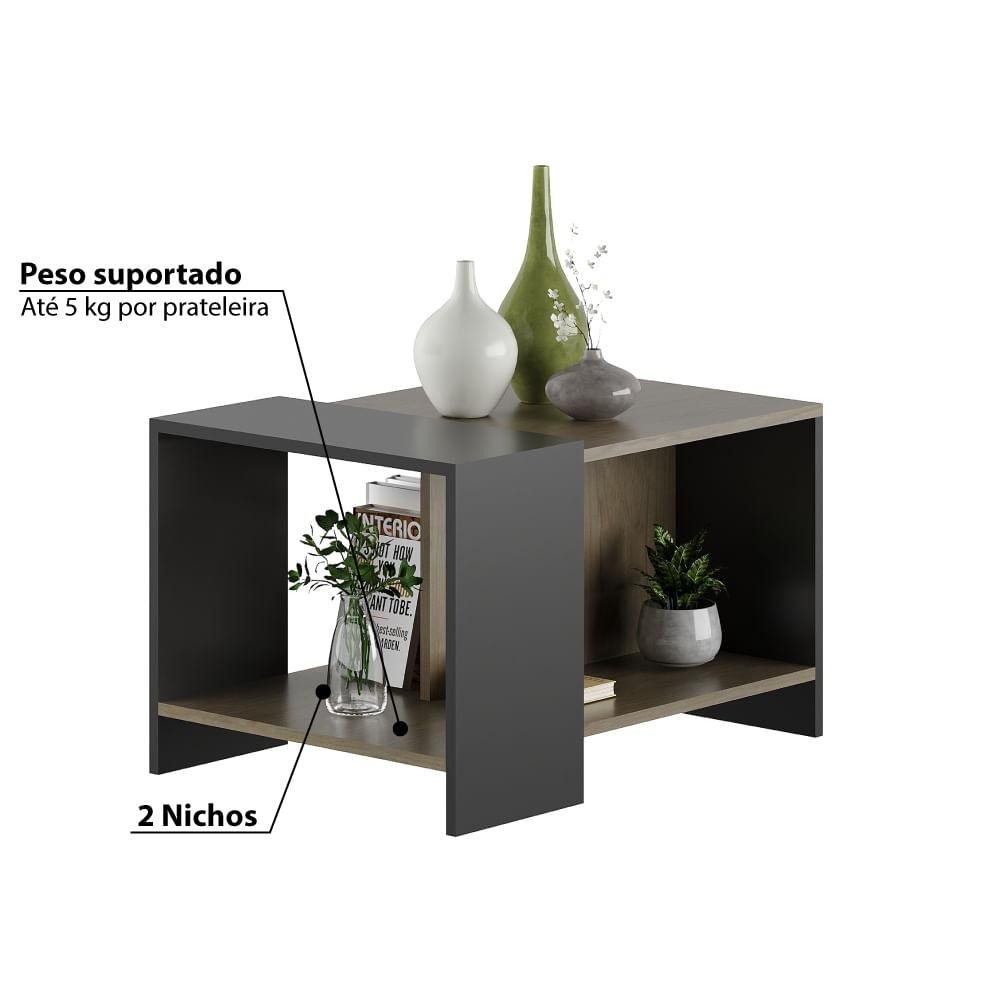 Mesa de Centro com 2 Nichos - Castanho/Preto - 3