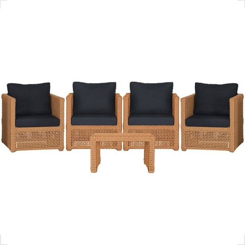 Mesa Centro e 4 Poltronas Madri Corda Náutica Estofado 12 Trama Original