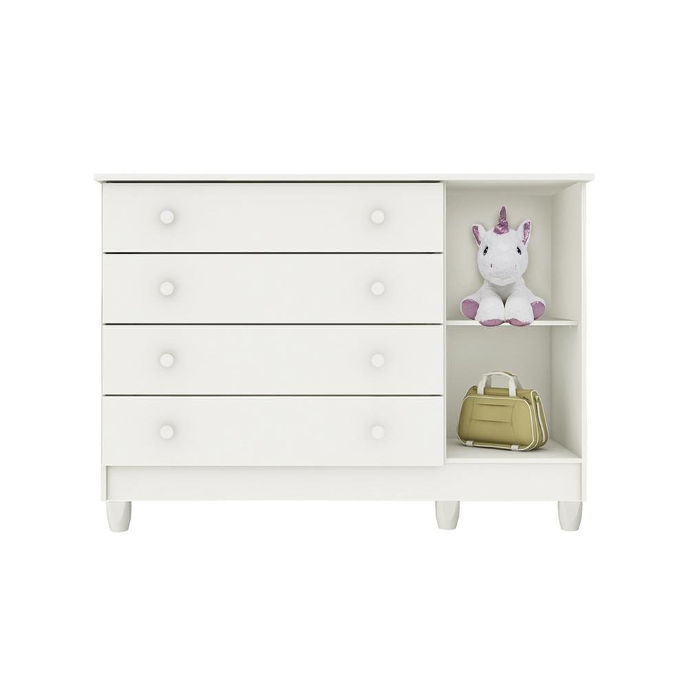 Quarto de Bebê Taís Berço 3 em 1 Lila Cômoda Infantil 4 Gavetas com Porta Branco Brilho Carolina - 6