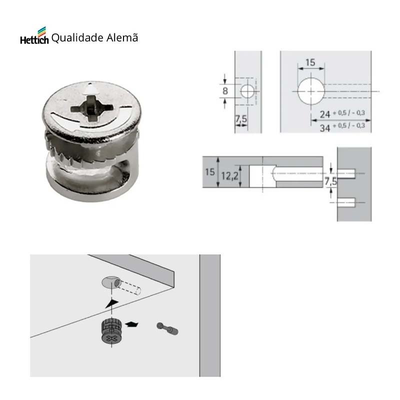 Rastex Minifix + Tampa + Parafusos 500 Und de Cada - Hettich Alemã - 6