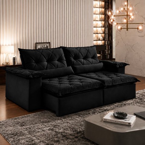 Sofá Ventura Retrátil e Reclinável 280cm - Preto
