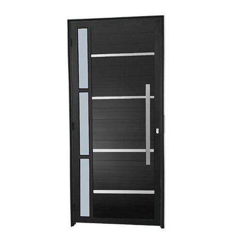 Porta de Alumínio Pivotante Frisada Com Visor Lado Direito 210x100cm Preto Allo Esquadrias