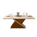Ver imagem 1 de Mesa de Sala Jantar Zafira + Tampo Madeirado Vidro Curvo 200x100cm Freijó/Off White - DJ Móveis