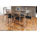Ver imagem 1 de Conjunto: Mesa de Cozinha Elba c/ Tampo Vidro 150cm + 6 Cadeiras Portugal Cromada/Preto - Kappesberg