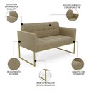 Ver imagem 3 de Sofá Namoradeira Base Industrial Dourado Ana Suede Marrom Rt - Ibiza