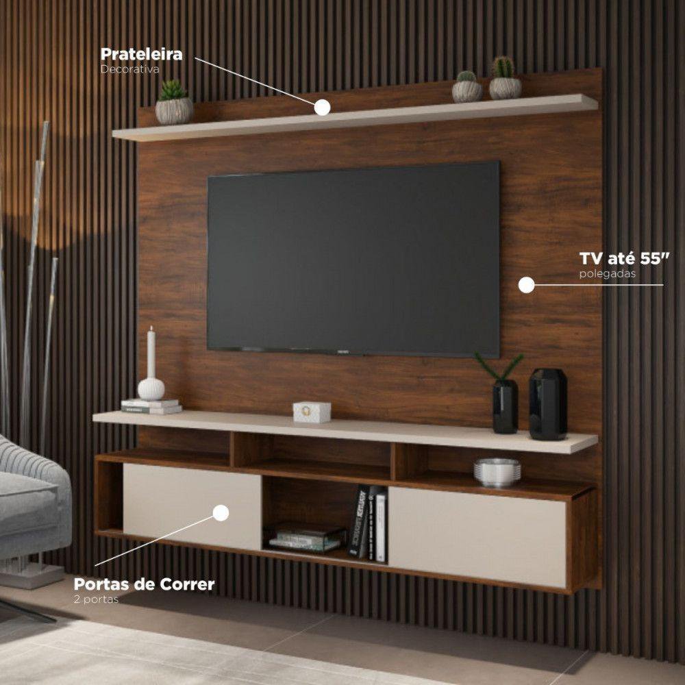 Painel Suspenso P/Tv De Até 55" Supreme Imbuia C/Off White | MadeiraMadeira