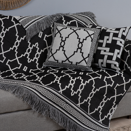 Kit 5 Peças Xale para Sofá 1,35x1,35m com Almofadas Cheias Dupla Face Grécia Jacquard Cor Preto - 4