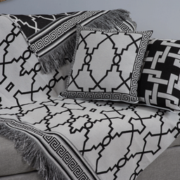 Kit 5 Peças Xale para Sofá 1,35x1,35m com Almofadas Cheias Dupla Face Grécia Jacquard Cor Preto - 3