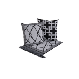 Kit 5 Peças Xale para Sofá 1,35x1,35m com Almofadas Cheias Dupla Face Grécia Jacquard Cor Preto - 7