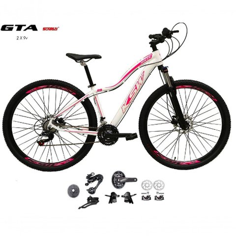 Bicicleta Aro 29 Ksw Mwza Feminina Kit 2x9 Gta Sunrun Disco K7 11/36 Pedivela 24/38d com Trava -