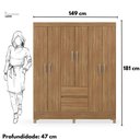 Ver imagem 4 de Guarda Roupa Casal Fast Amendola Touch 6 Portas 2 Gavetas MDP Amadeirado Laqueado Demóbile 149cm