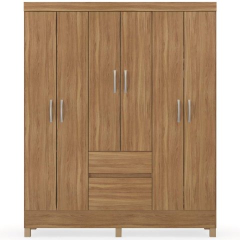 Guarda Roupa Casal Fast Amendola Touch 6 Portas 2 Gavetas MDP Amadeirado Laqueado Demóbile 149cm
