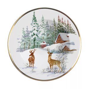 Conjunto com 6 Pratos Fundo Rena Natal Ø25cm Alleanza Cerâmica