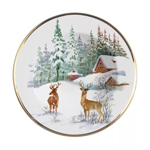Conjunto com 6 Pratos Fundo Rena Natal Ø25cm Alleanza Cerâmica