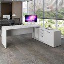 Ver imagem 1 de Mesa Escritório em L com Armário Lateral F5 Office g Moderno 3 Gavetas Cinza