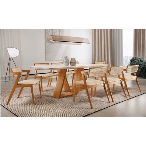 Sala de Jantar Maciça 8 Cadeiras 2,00m Corino-Oslo -Imperial