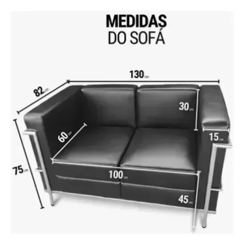 Sofá 2 Lugares Le Corbusier Premium - Preto - 3