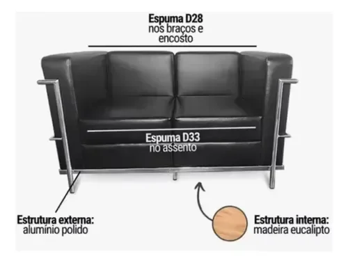 Ver imagem 4 de Sofá 2 Lugares Le Corbusier Premium - Preto