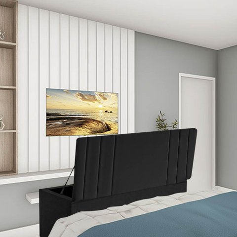 Calçadeora Baú Recamier Casal 140CM Grécia Courino Preto - D A DECOR