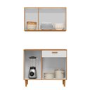 Ver imagem 1 de Kit Combo Cozinha Compacta Balcão e Armário Aéreo Ester 5 Portas 1 Gaveta Freijo Off White Poliman