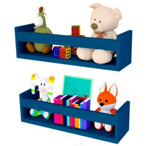 Combo 2 Prateleira 60cm Azul Livro Revista Infantil Parede