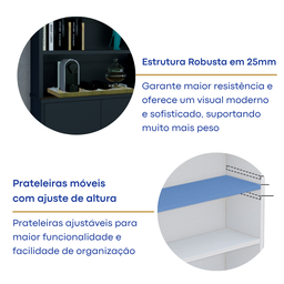 Estante de Livros 6 Portas 5 Prateleiras  Moderno - 5