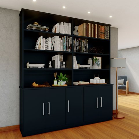 Estante de Livros Moderno MDF 191CMX210CM 5 Portas 8 Prateleiras Preto