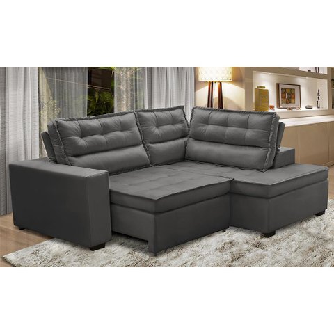 Sofá de Canto Retrátil e Reclinável com Molas LD 2,50x2,00m Viviane Suede Cinza Madelina Decor