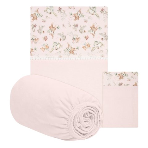 Jogo de Lençol de Berço Americano 3 Pçs Floresta Rosa-hug
