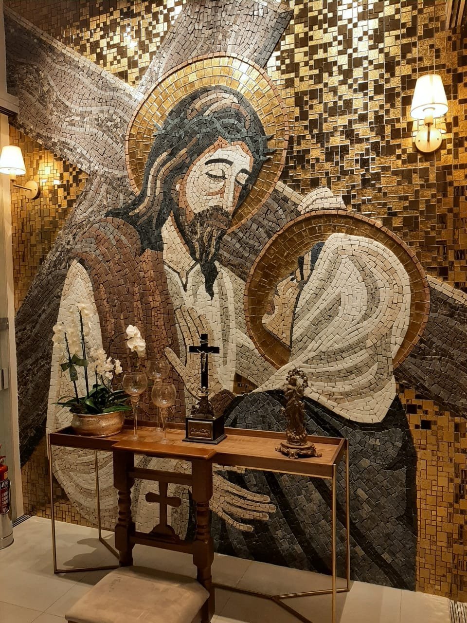 Mosaico Encontra de Jesus e Maria - Quarta Estação da Via Sacra 150x230cm