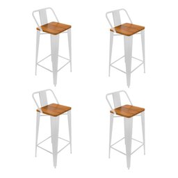 Kit 4 Banquetas Alta Industrial Bistrô Iron Tolix com Encosto em Aço Branca Assento Sublimado - 1