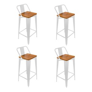 Kit 4 Banquetas Alta Industrial Bistrô Iron Tolix com Encosto em Aço Branca Assento Sublimado