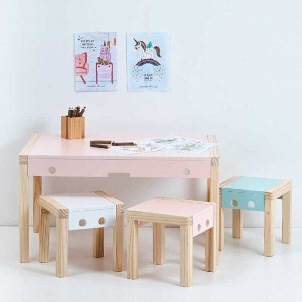 Mesa Infantil Zinho Espresso Móveis em MDF/MDP Rosa Claro/Natural 49 cm x 90 cm x 60 cm