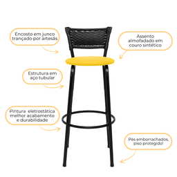 Banqueta para Bancada Banco Alto Junco Preto Balcão Cozinha Gourmet Bar Área de Lazer Piscina - 4