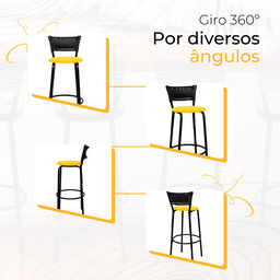 Banqueta para Bancada Banco Alto Junco Preto Balcão Cozinha Gourmet Bar Área de Lazer Piscina - 5