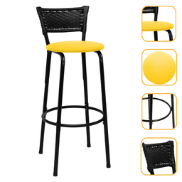 Banqueta para Bancada Banco Alto Junco Preto Balcão Cozinha Gourmet Bar Área de Lazer Piscina - 1