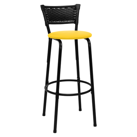 Banqueta para Bancada Banco Alto Junco Preto Balcão Cozinha Gourmet Bar Área de Lazer Piscina