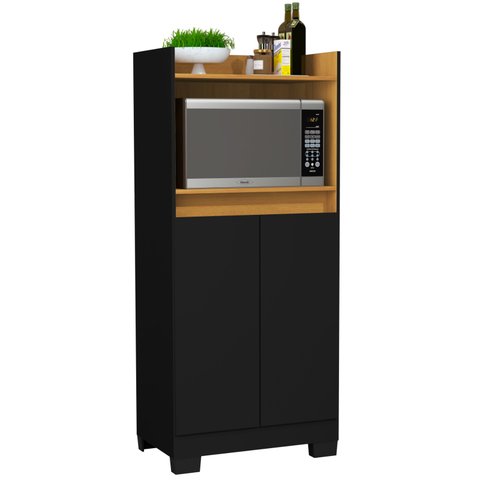 Balcão Multiuso Preto Moderno Aparador para Forno com 2 Portas Jt