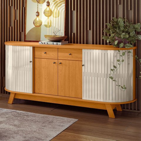 Aparador Buffet para Sala de Jantar Orgânico 4 Portas Inara M07 Cinamomo Off White - Lyam Decor