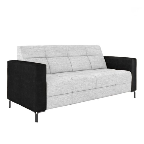 Sofá Living Decorativo Houston 2 Lugares 200cm Pés em Metal Linho/ Pu Cinza/ Preto G33 - Gran Belo