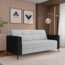 Ver imagem 2 de Sofá Living Decorativo Houston 2 Lugares 200cm Pés em Metal Linho/ Pu Cinza/ Preto G33 - Gran Belo