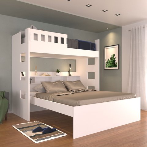 Beliche Queen com Nichos e Grade de Proteção U233537 Branco