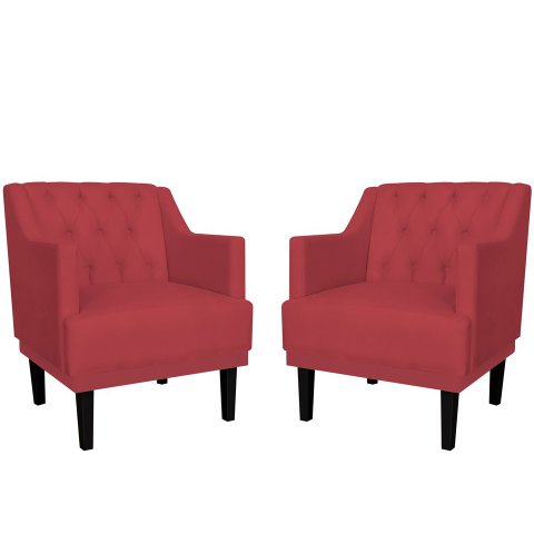 Kit 2 Poltronas Decorativa Alice Suede Vermelho Pés Madeira Mz Decor