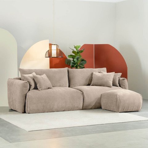 Conjunto Sofá 240cm e Puff Comfy CabeCasa MadeiraOriginals