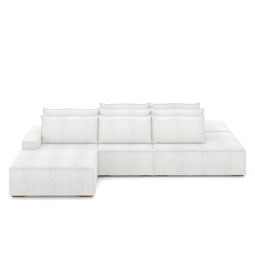 Sofá Ilha com Encosto e Almofadas Delta 395cm Modulado Chaise e Puffs Bouclê Off White G52 - Gran Be - 5