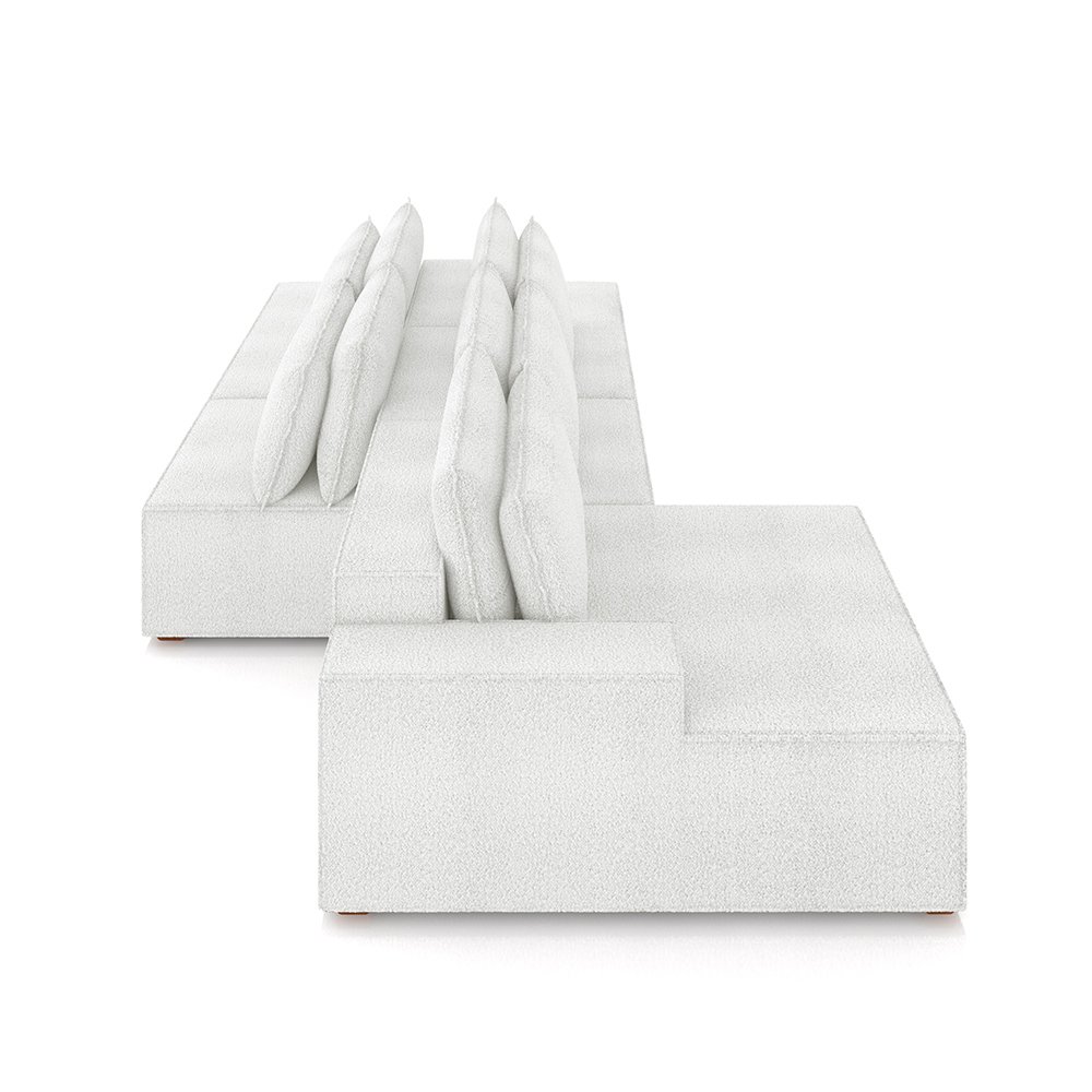 Sofá Ilha com Encosto e Almofadas Delta 395cm Modulado Chaise e Puffs Bouclê Off White G52 - Gran Be - 6