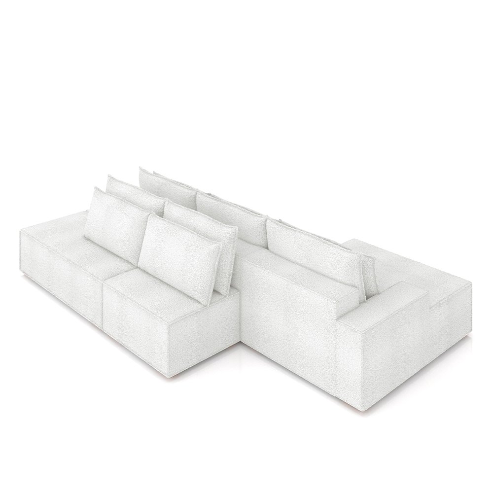 Sofá Ilha com Encosto e Almofadas Delta 395cm Modulado Chaise e Puffs Bouclê Off White G52 - Gran Be - 7